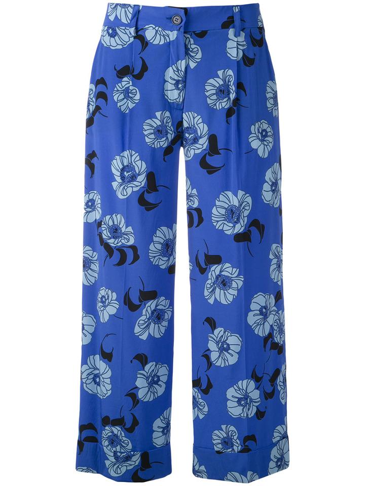 P.a.r.o.s.h. - Floral Print Cropped Trousers - Women - Silk/spandex/elastane - Xs, Blue, Silk/spandex/elastane