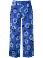 P.a.r.o.s.h. - Floral Print Cropped Trousers - Women - Silk/spandex/elastane - Xs, Blue, Silk/spandex/elastane