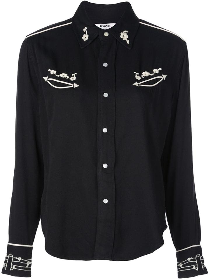 Re/done Embroidered Western Shirt - Black