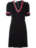 Gucci Web Trim Ruffled Dress, Women's, Size: Large, Black, Viscose/polyamide/spandex/elastane