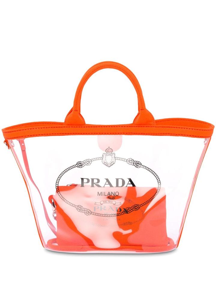Prada Sheer Logo Tote Bag - Orange