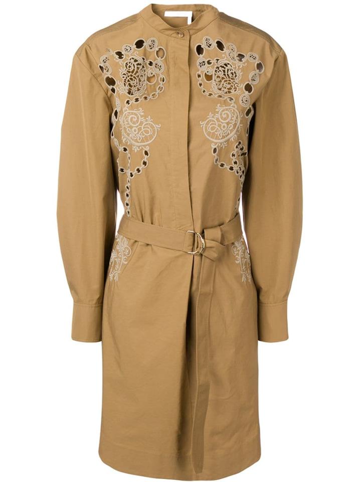 Chloé Embroidered Shirt Dress - Brown