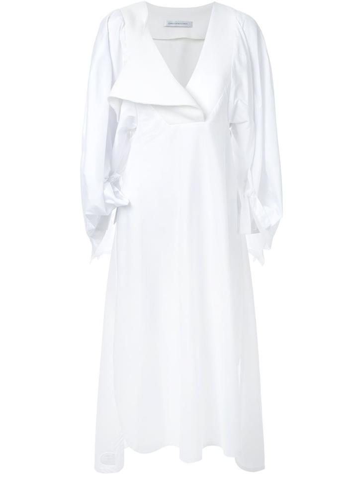 Christopher Esber Salvador Darted Sleeve Dress, Women's, Size: 8, White, Cotton/polyester/spandex/elastane