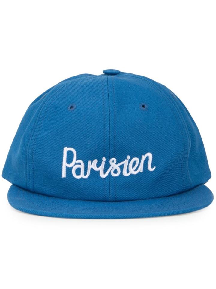 Maison Kitsuné Parisien Embroidered Cap, Adult Unisex, Blue, Cotton/polyester