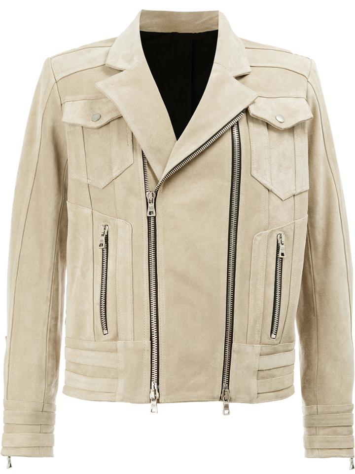 Balmain Double Zipped Biker Jacket - Nude & Neutrals