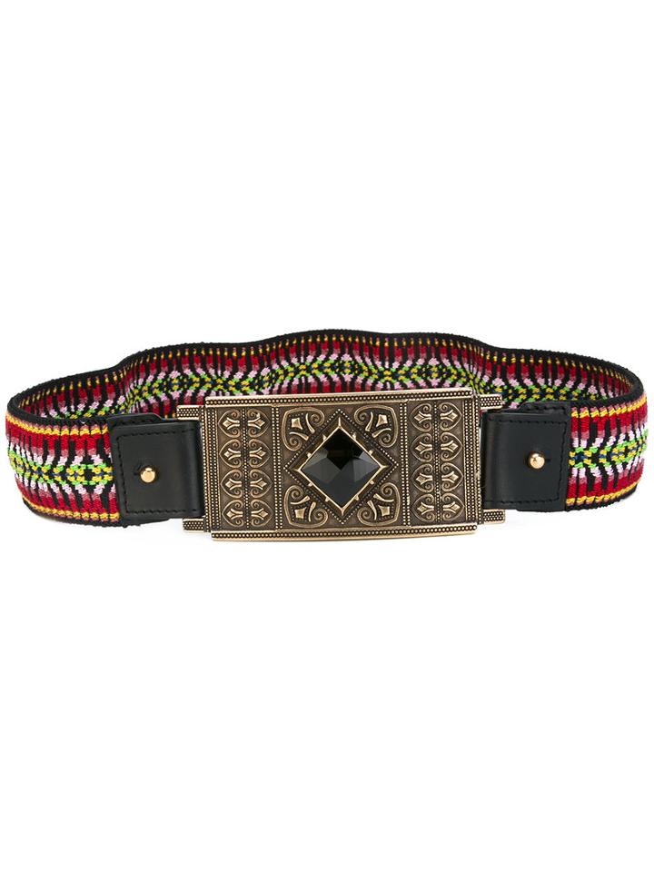 Etro Embroidered Plate Buckle Belt, Women's, Size: 80, Black, Polyester