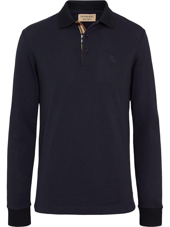 Burberry Long-sleeve Cotton Piqué Polo Shirt - Blue