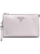Prada Logo Clutch Bag - Silver