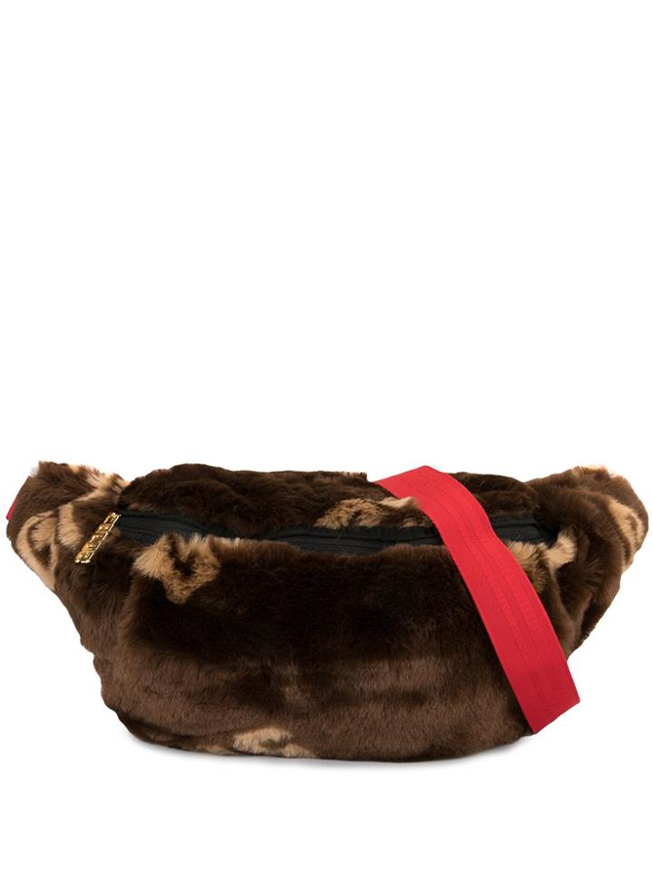 Gcds Faux Fur Cross-body Belt Bag - Brown