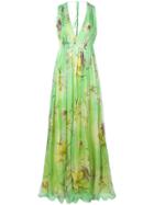 Blumarine Floral Print Evening Gown - Green