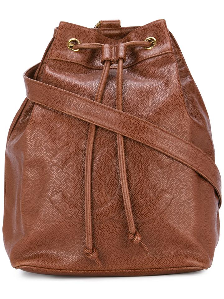Chanel Vintage Logo Drawstring Shoulder Bag - Brown