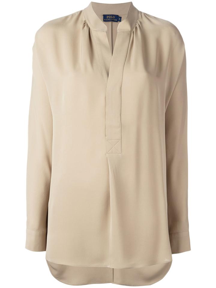 Polo Ralph Lauren Band Collar Shirt, Women's, Size: Medium, Nude/neutrals, Silk