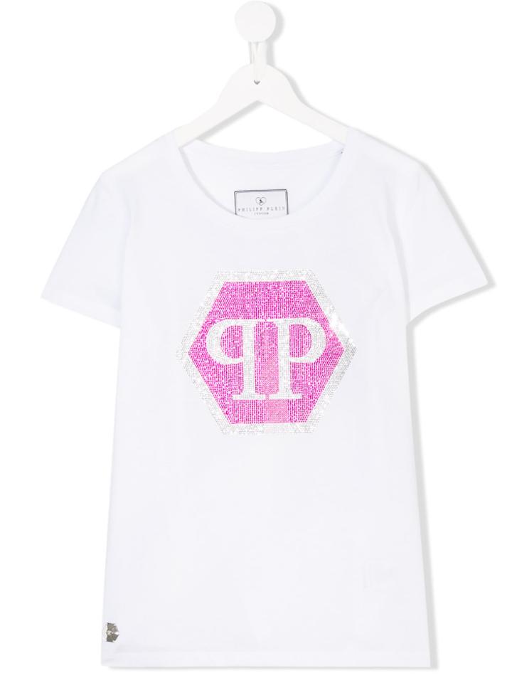 Philipp Plein Junior Teen Logo Embellished T-shirt - White