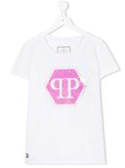 Philipp Plein Junior Teen Logo Embellished T-shirt - White