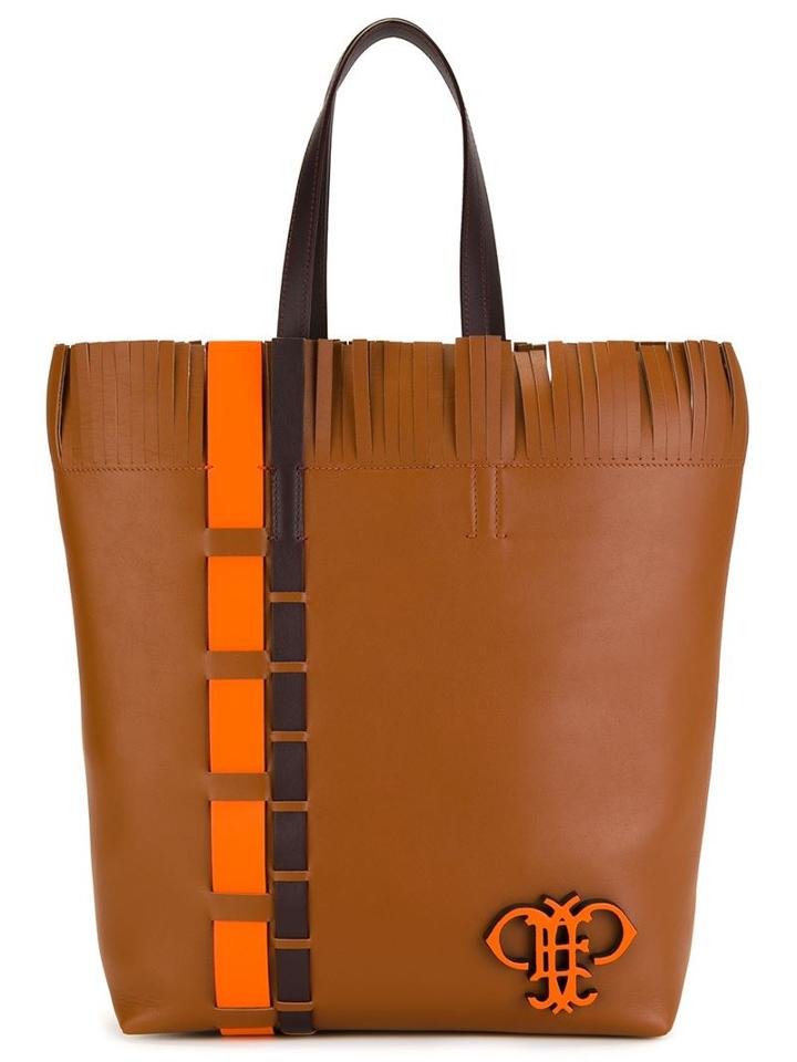 Emilio Pucci Frilled Rectangular Shoulder Bag, Women's, Brown, Calf Leather