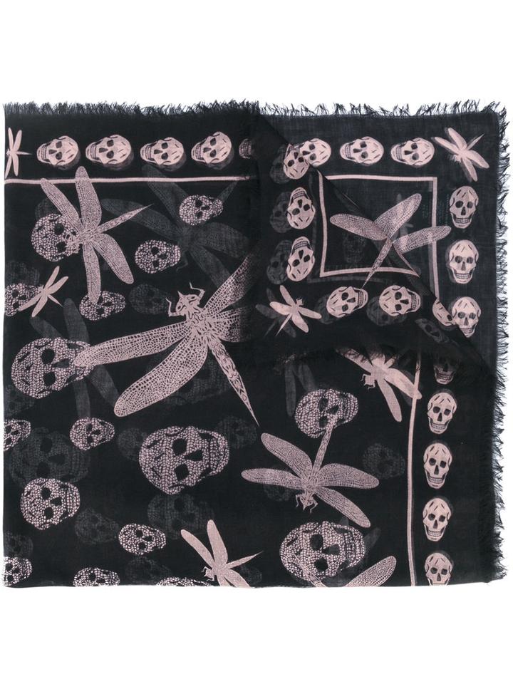 Alexander Mcqueen - Graphic Dragonfly Scarf - Women - Silk/modal - One Size, Black, Silk/modal