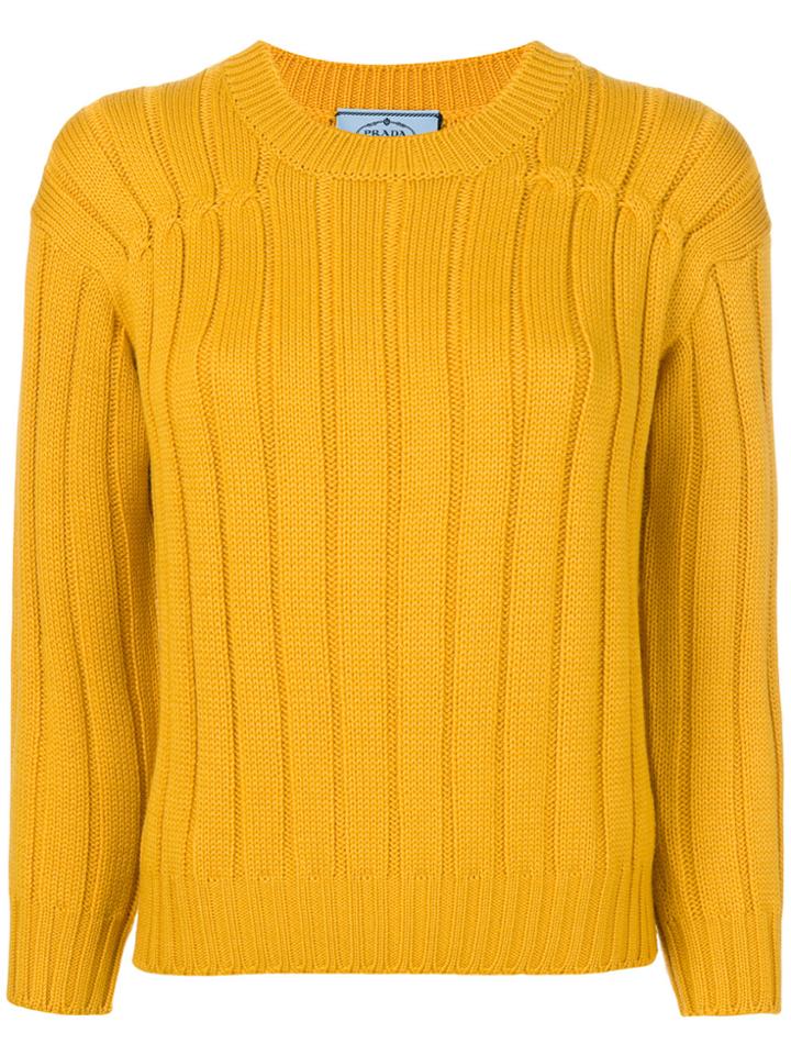 Prada Ribbed Crew Neck Sweater - Yellow & Orange