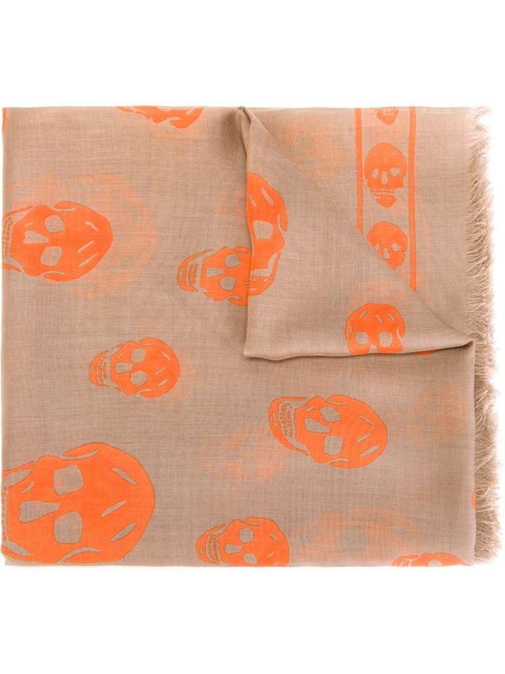 Alexander Mcqueen Skull Scarf, Women's, Brown, Silk/modal