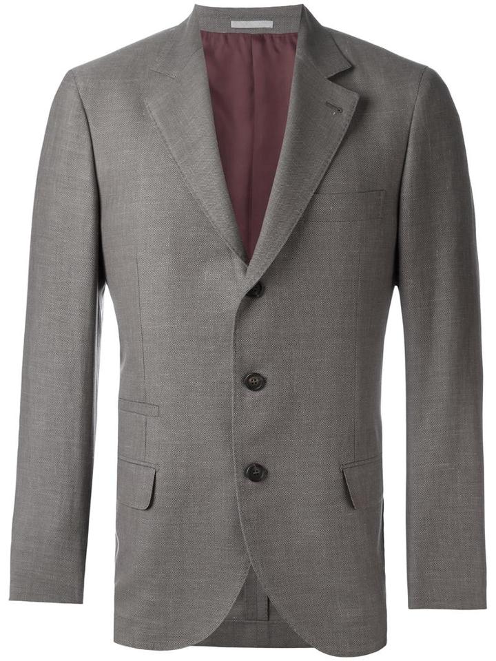 Brunello Cucinelli Flap Pocket Blazer, Men's, Size: 54, Brown, Wool/linen/flax/silk/cupro