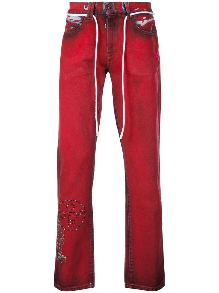 Off-white Studded Slim Jeans - Red