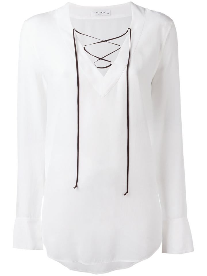 Equipment - Lace-up Flared Sleeve Blouse - Women - Silk - M, White, Silk