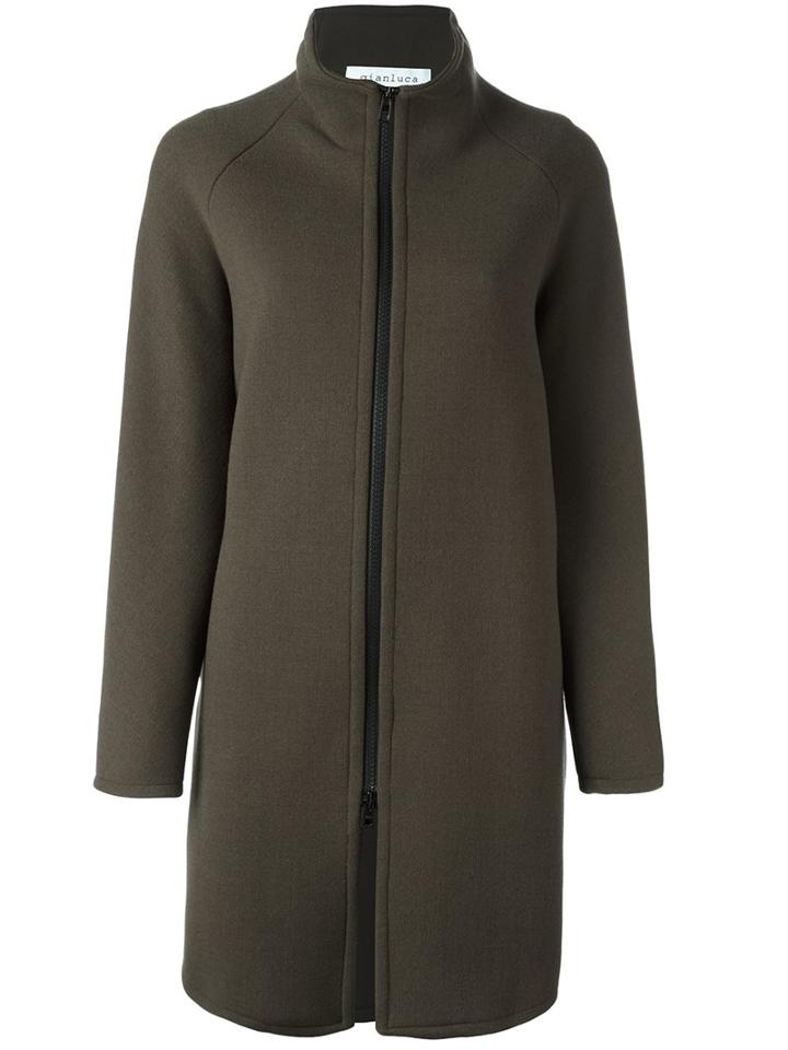 Gianluca Capannolo Stand Collar Coat, Women's, Size: 40, Green, Polyamide/spandex/elastane/virgin Wool