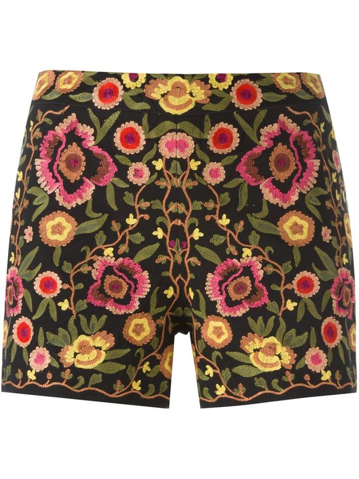 Alice+olivia Floral Embroidered Shorts, Women's, Size: 2, Black, Cotton/spandex/elastane/polyester/polyester