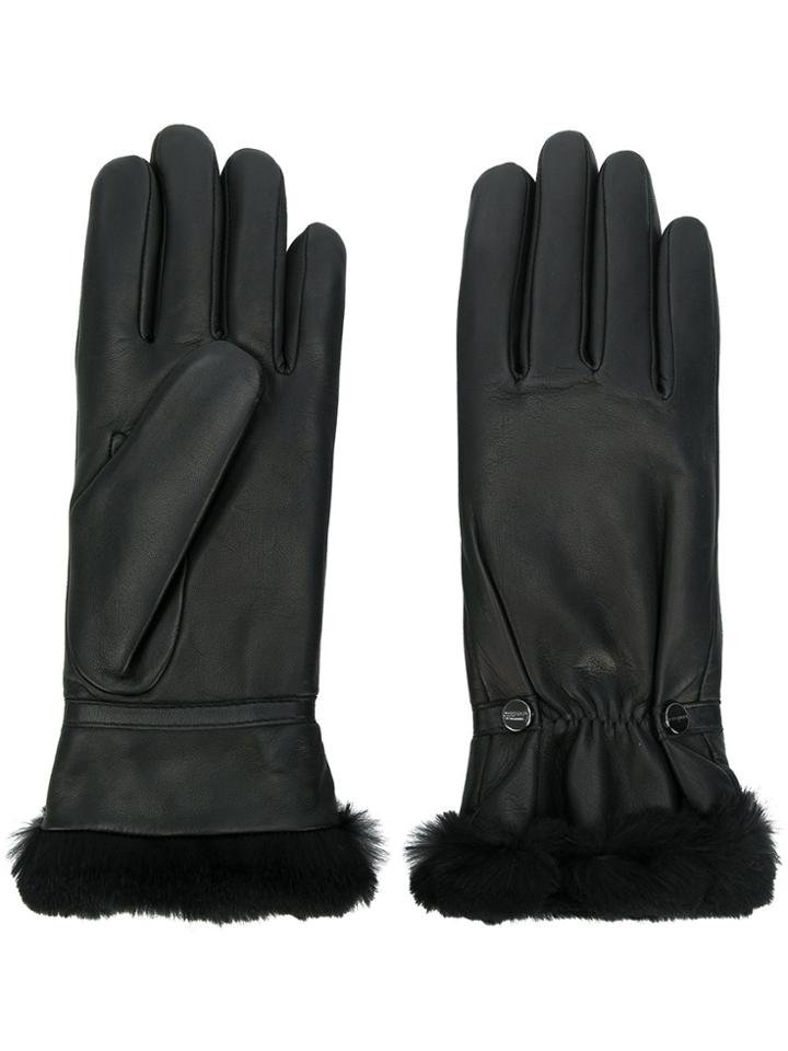 Agnelle Rabbit Fur Trim Gloves - Black