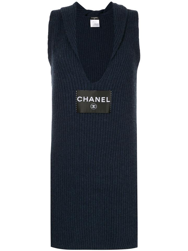 Chanel Vintage Logo Knitted Fitted Dress - Blue