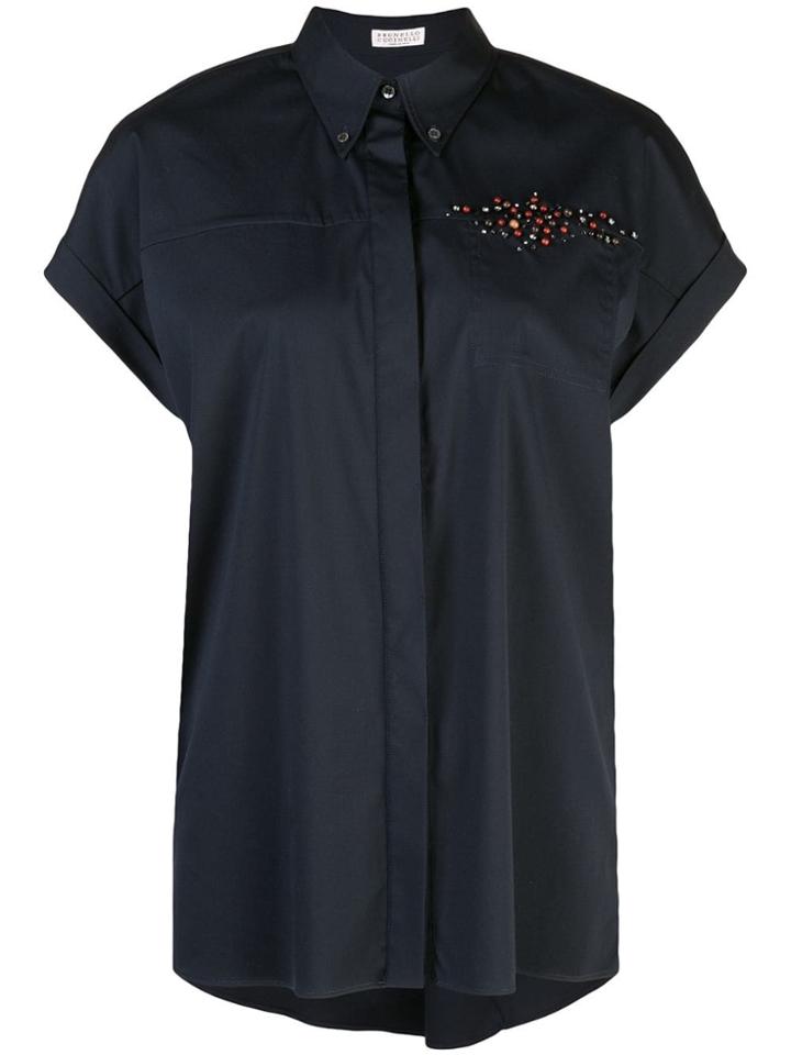 Brunello Cucinelli Beaded Short Sleeved Shirt - Blue