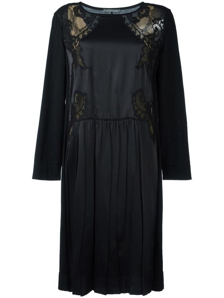Alberta Ferretti Lace Insert Dress, Women's, Size: 48, Black, Polyamide/other Fibers/virgin Wool/silk