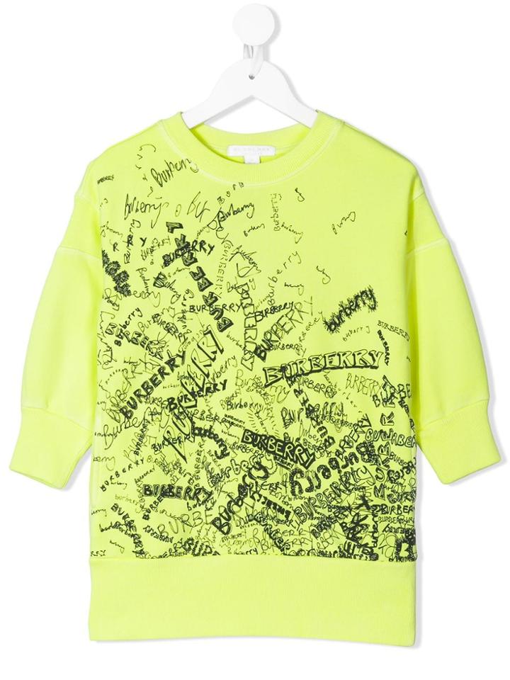 Burberry Kids Teen Doodle Print Cotton Jersey Sweater Dress - Yellow
