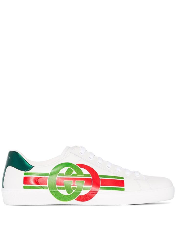 Gucci Ace Double G Racing Logo Sneakers - White