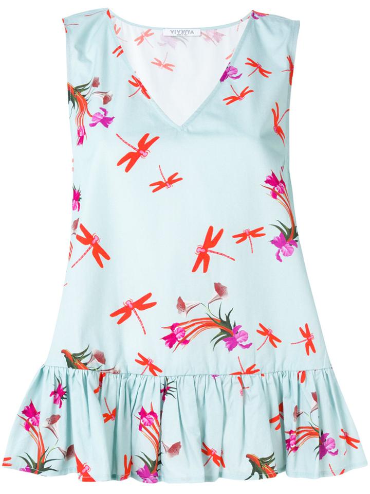 Vivetta Printed Ruffle Tank - Blue