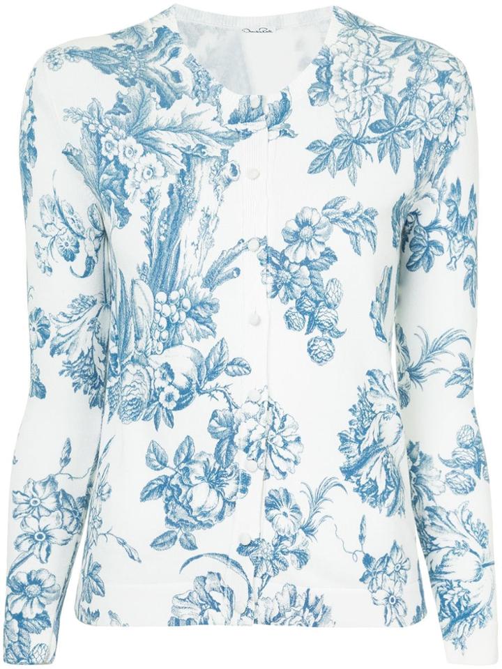 Oscar De La Renta Floral Print Cardigan - Blue