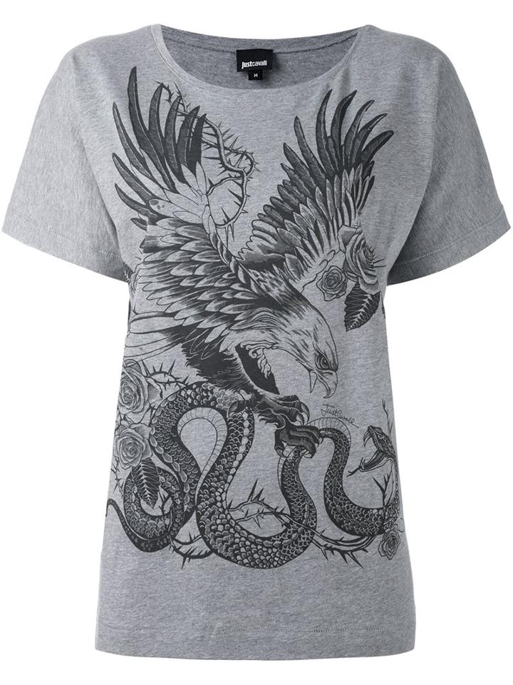 Just Cavalli 'animals' Print T-shirt, Women's, Size: Medium, Grey, Cotton