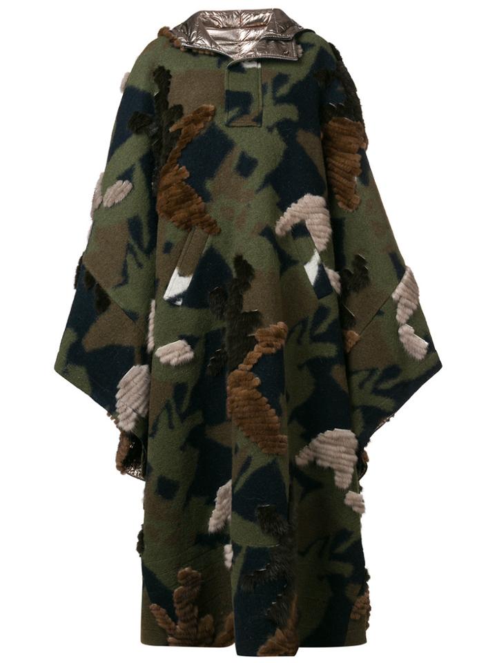 Liska Super Oversized Camo Cape - Green