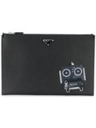 Prada Robot Motif Clutch Bag - Black