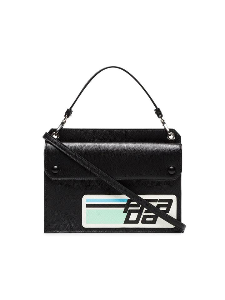Prada Black, Blue And White Logo Leather Satchel