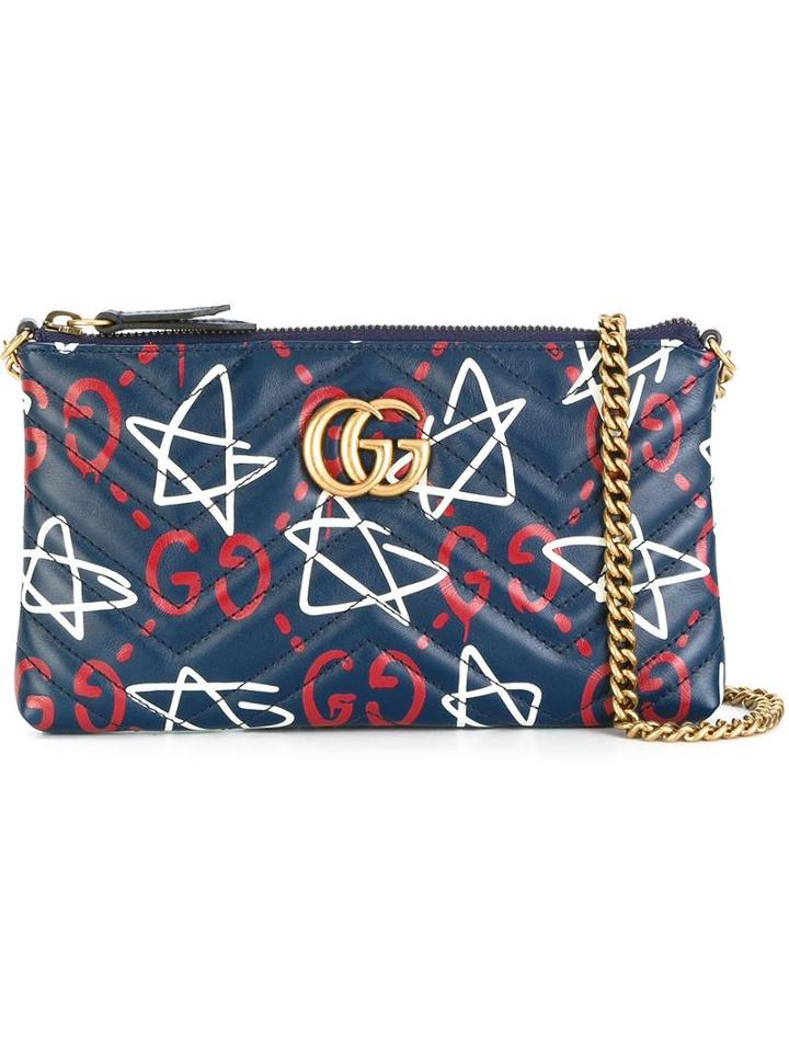 Gucci Guccighost Crossbody Bag, Women's, Blue, Calf Leather