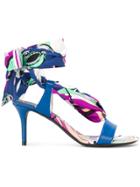 Emilio Pucci Aruba Print Tie Up Sandals - Blue