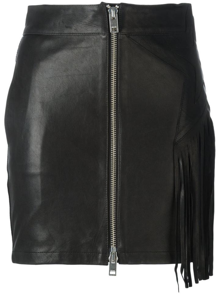 Diesel Fringed Leather Skirt, Women's, Size: 30, Black, Lamb Skin/cotton