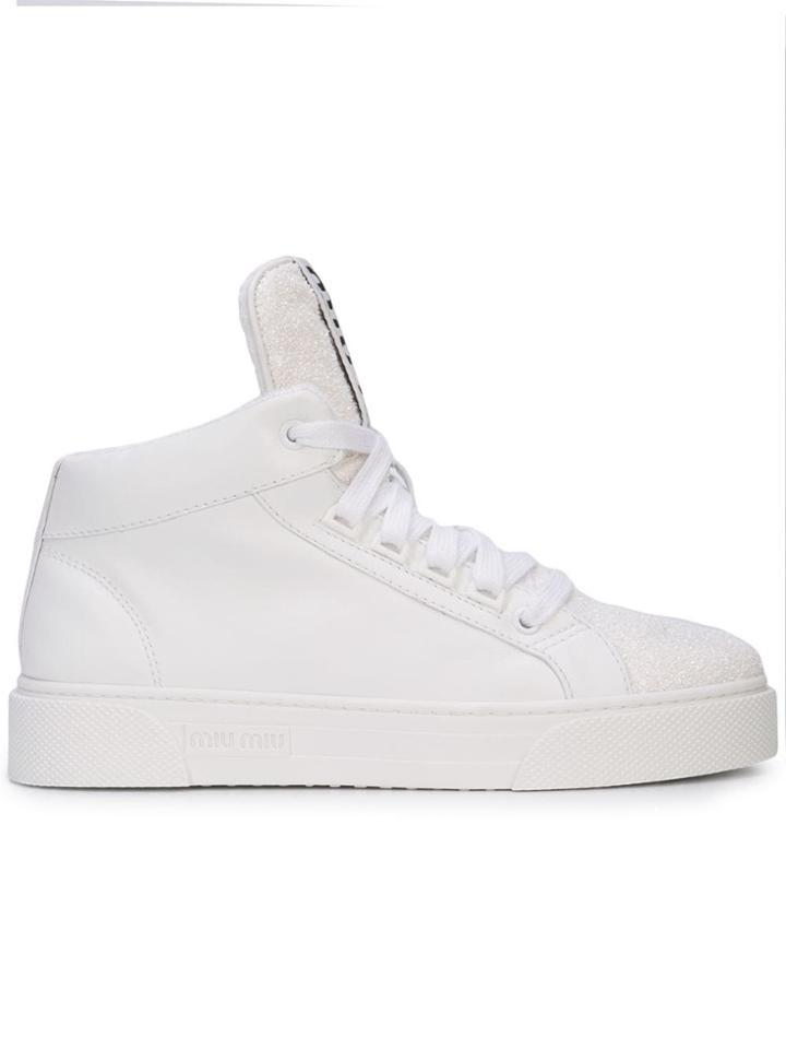 Miu Miu Glitter Hi-top Sneakers - White