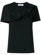 Msgm Ruffled Detail T-shirt, Women's, Size: Small, Black, Cotton
