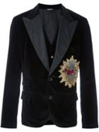 Dolce & Gabbana Sacred Heart Velvet Dinner Jacket, Men's, Size: 52, Black, Cotton/acetate/polyamide/cupro