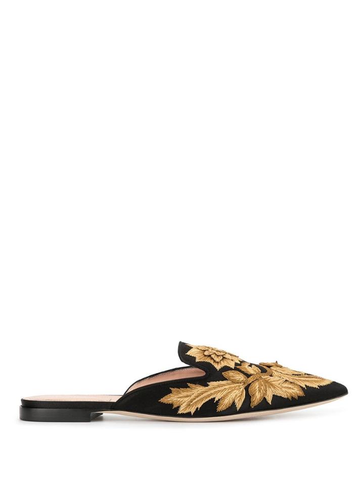 Alberta Ferretti Floral Embroidered Slippers - Black