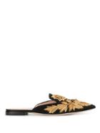 Alberta Ferretti Floral Embroidered Slippers - Black