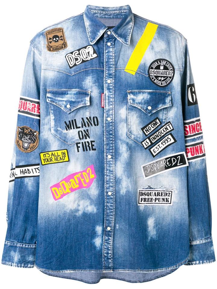 Dsquared2 All-over Print Denim Shirt - Blue
