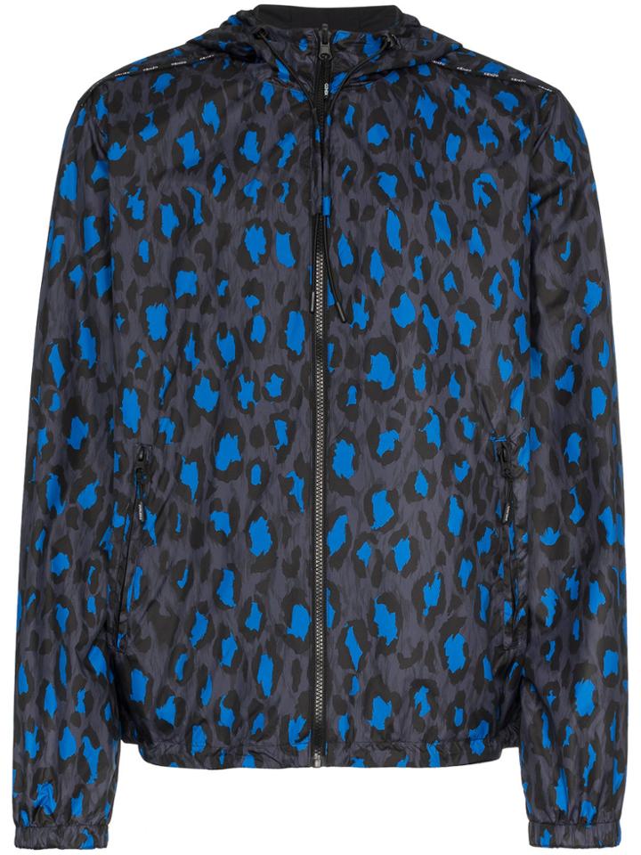 Kenzo Blue, Black And White Leopard Print Reversible Windbreaker