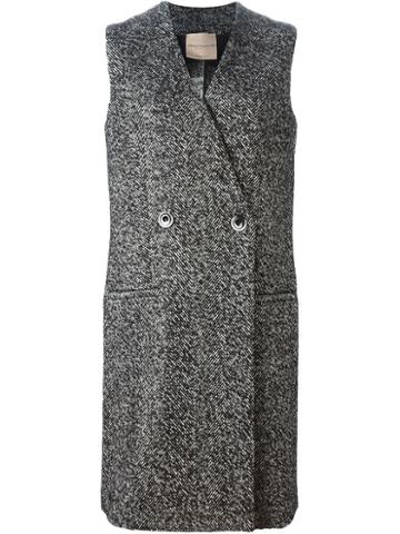 Erika Cavallini Semi Couture Herringbone Sleeveless Coat